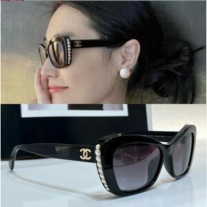 🖤Chanel celebrity favorite super rare new style angled cat w/ pearls! Exc. Cond